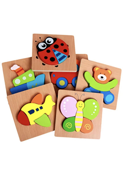 mertyavm Eğitici Ahşap Oyuncak Seti 6 Adet 15x15 8mm Kaliteli Bultak Puzzle