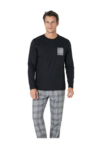 Pierre Cardin Erkek Yeni Sezon Bisiklet Yaka Uzun Kareli desen Kol Pamuk Ev Giyim Pijama Takımı VRP.C.P61E07.Y01