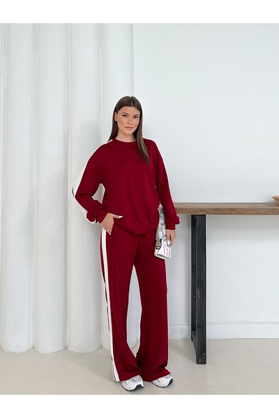 sportiness Oversize Wide Leg Modal Fabric Tracksuit Set with Wide Stripe Detail