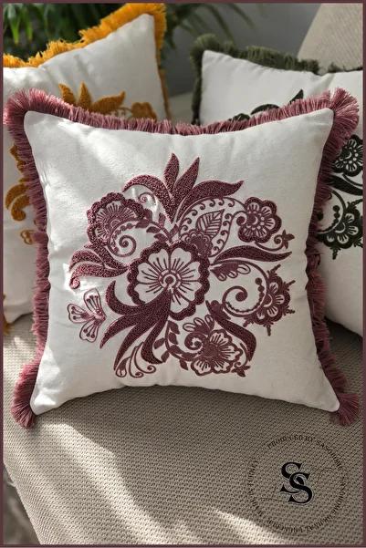 SasoHome Beauty Flowers Punch Embroidery Patterned Linen Throw Pillow Cover