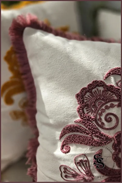 SasoHome Beauty Flowers Punch Embroidery Patterned Linen Throw Pillow Cover