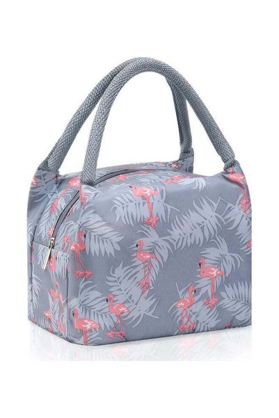 Generic Reusable Insulated Lunch Bag Pink/Grey 20.8 x 15.5 x 17cm