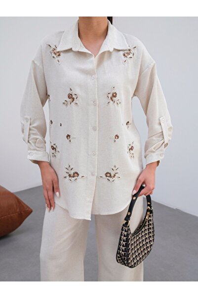 BLUE DAY'S Women's Embroidery Linen Double Suit