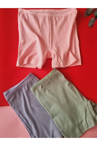 Demirsa Boutique Pamuklu Fitilli 3'lü Ribana Kadın Şort-Külot Yeşil, Pembe, Mavi