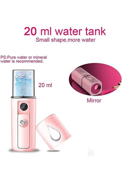 Generic Nano Face Mist – Mini USB Rechargeable Facial Steamer with Mirror, 20ml Cool Mist Sprayer