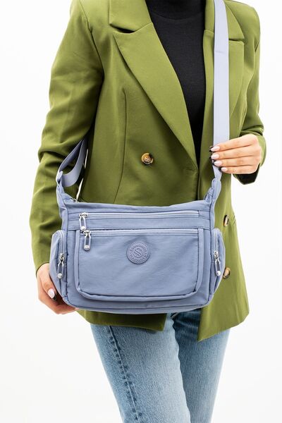 H&D COLLECTİON Women's Multi-Eye Waterproof Crinkle Fabric Blue Color Adjustable Cross Strap Shoulder Bag
