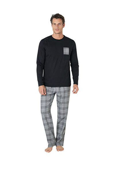 Pierre Cardin Чоловічий новий сезон велосипедний комір довгий картатий візерунок рукав бавовна домашній одяг піжама комплект VRP.C.P61E07.Y01
