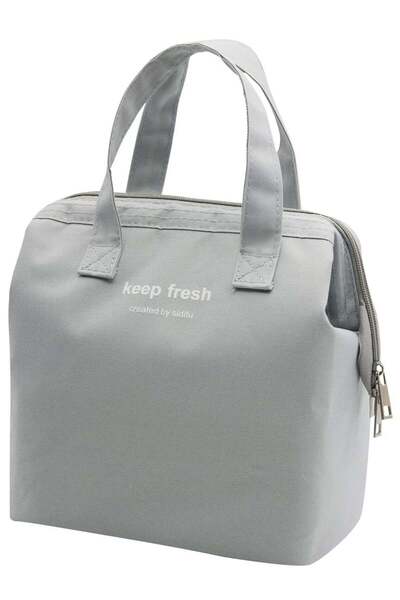 Generic Insulation Large Space Portable Lunch Bag Grey 9x10x6 inch