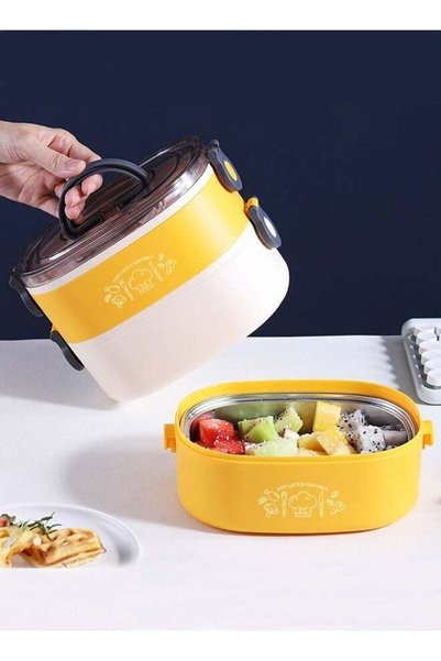 Generic 2-Layer Lunch Box 304 Stainless Steel Bento Box with 3 Compartments 1...