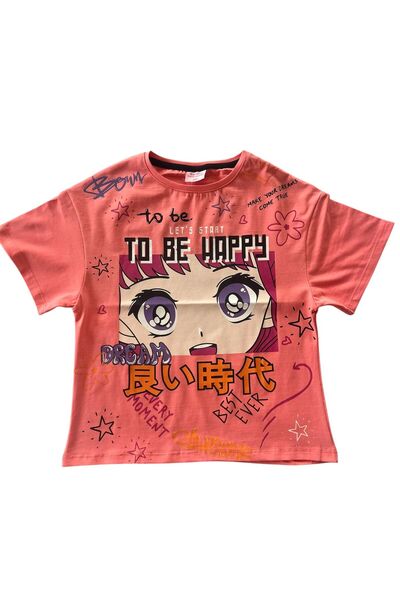 BY-GRİ Anime Printed Short Sleeve Girls T-Shirt