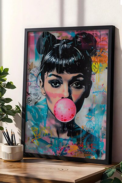 Saturn Επιτραπέζιο γυναικείο εικονίδιο με μπαλόνι τσίχλας - ζωγραφική με αφίσ...