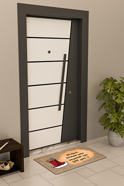 Dormot Kaliteli Dijital Baskı Kahverengi, Çay Şart temalı Kapı Önü Paspası