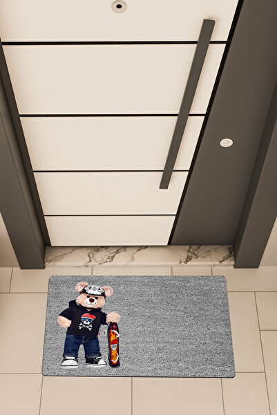 Dormot High Quality Digital Printing Gray, Skateboarded Teddy Bear2 Themed Door Mat