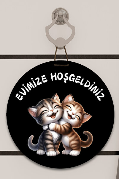 Dormot Decor pentru ușă cu model de pisici fericite, negru, imprimare digital...