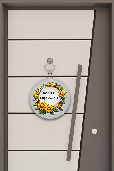 Dormot Decor pentru ușă cu imprimare digitală gri, cu model de margarete galbene, ornament de perete