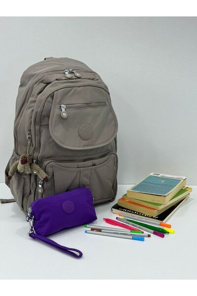 H&D COLLECTİON Unisex Water Resistant Crinkle Fabric Backpack with Laptop Compartment and Hanging Pen Holder