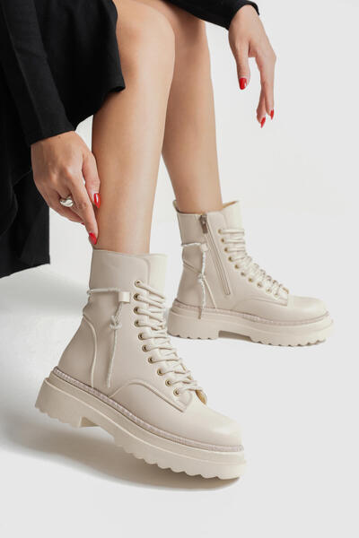 Zerenyus Karma Premium Special Design Winter Beige Thick Soled Women's Boots