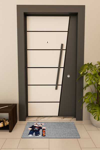 Dormot High Quality Digital Printing Gray, Skateboarded Teddy Bear2 Themed Door Mat