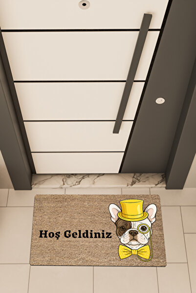 Dormot Висококачествен цифров печат Кафяво-жълт килим с мотив на мопс от Entel