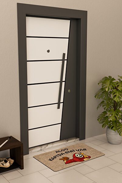 Dormot Yüksek Kaliteli Dijital Baskı Kahverengi, Kapıda Biri Var, temalı Kapı Önü Paspası