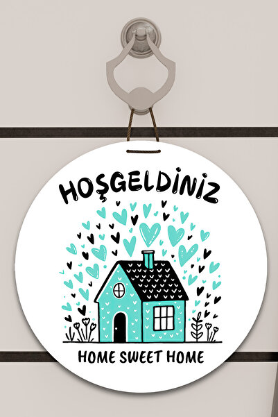 Dormot Decor pentru ușă cu imprimare digitală albă, cu model de casă albastru...