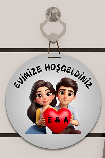 Dormot Dijital Baskı gri, kişiye özel kalp tutan çift desenli Kapı süsü, Duvar Süsü