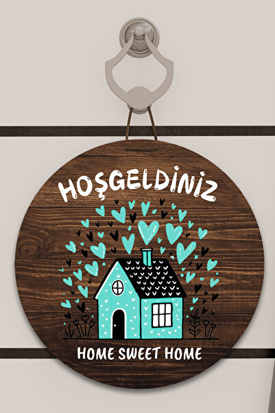 Dormot Decor pentru ușă cu model de casă albastru cu inimă, ornament de peret...