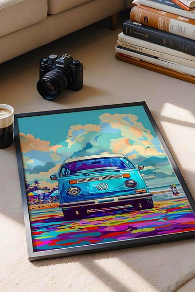 Saturn Volkswagen Minibus Retro Framed Painting - Pop Art Poster Painting