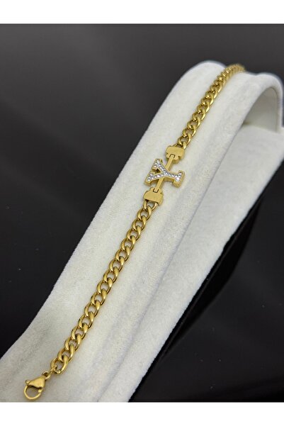 XUPING JEWELRY 18K Kadın Bileklik Y Harf zirkon taşlı gold çelik bileklik aya...