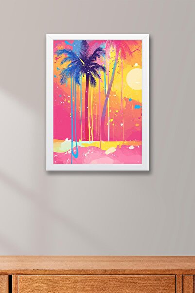 Saturn Tropical Sunset Pop Art Framed Painting - Pop Art Poster Painting
