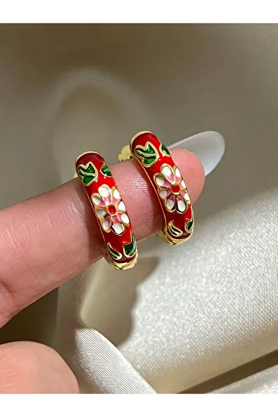 Twinssis Accessories Red Enamel Flower Hoop Earrings
