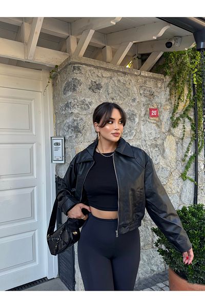 mekabutik Black Bomber Leather Jacket
