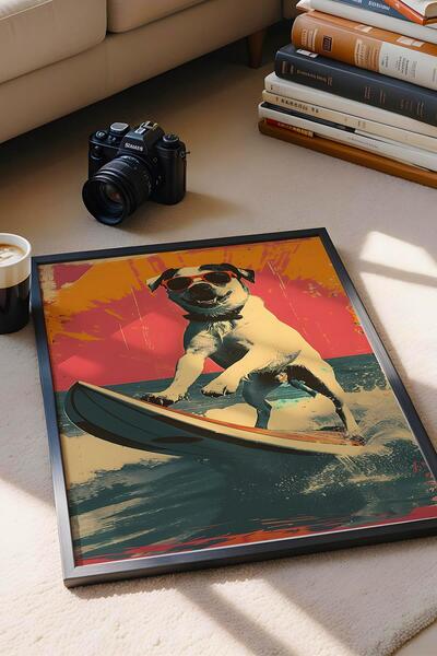 Saturn Surfing Dog Framed Painting - Pop Art Poster Painting