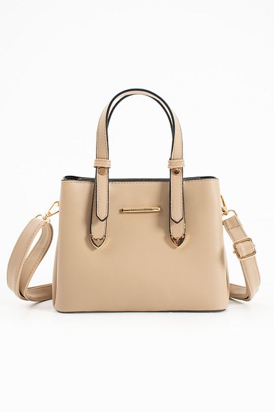 H&D COLLECTİON Women's 4 Compartment Simple Stylish Shoulder and Hand Bag with Gold Accessories