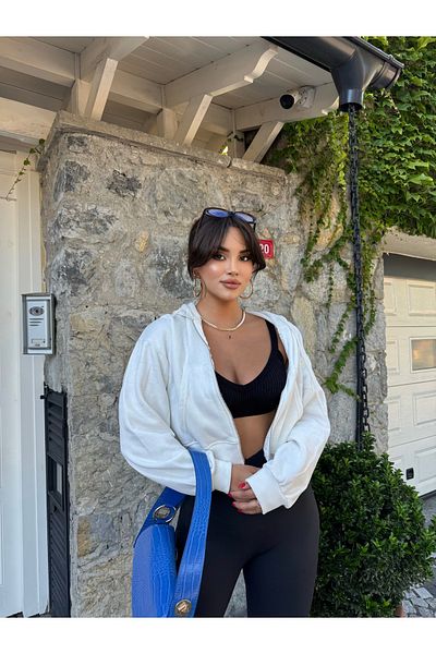 mekabutik White Zippered Crop Cardigan