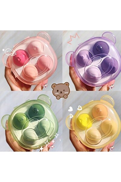 Genel Markalar Plastik Kutulu Panda Desenli Renkli 4lü Makyaj Sünger Seti