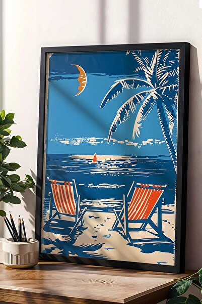 Saturn Tropical Beach Scenery Framed Painting - Pop Art Poster Painting