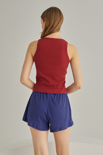 DREAM FASHION Burgundy Navy Blue California Bra Shorts Set