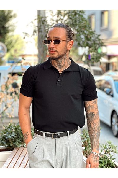 manch collection Basic Knitwear Polo Neck Black