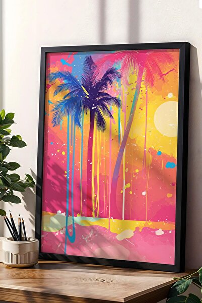Saturn Tropical Sunset Pop Art Framed Painting - Pop Art Poster Painting