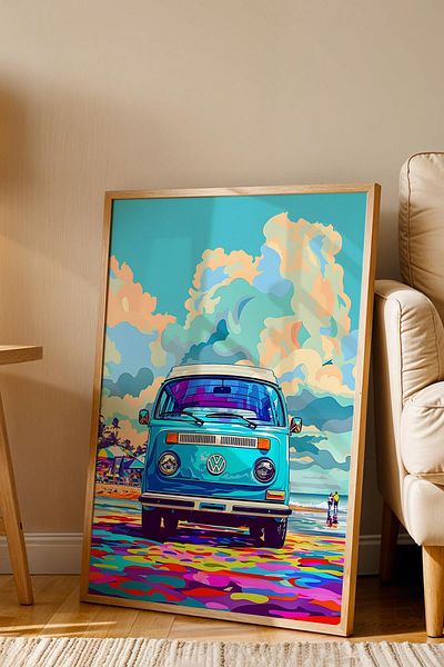 Saturn Volkswagen Minibus Retro Framed Painting - Pop Art Poster Painting