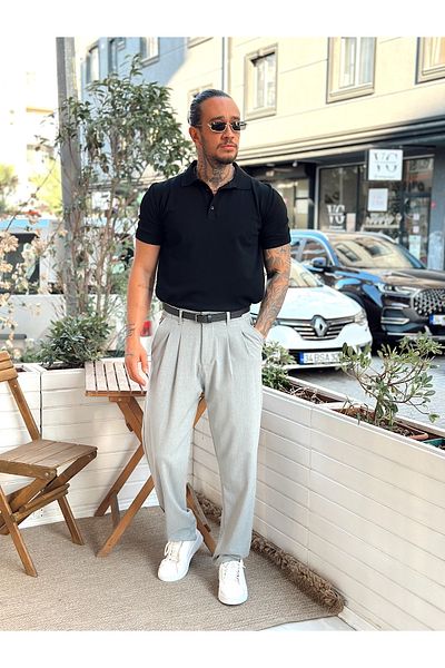 manch collection Basic Knitwear Polo Neck Black