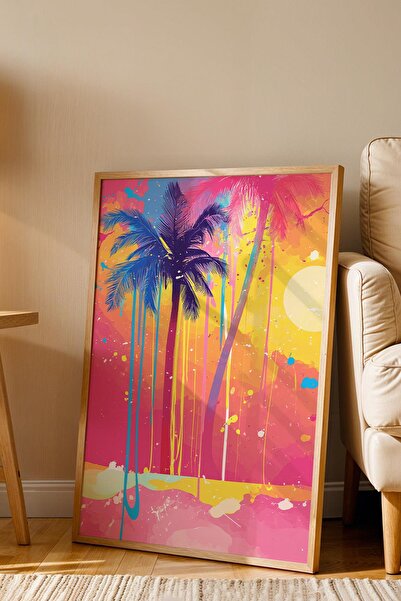 Saturn Tropical Sunset Pop Art Framed Painting - Pop Art Poster Painting