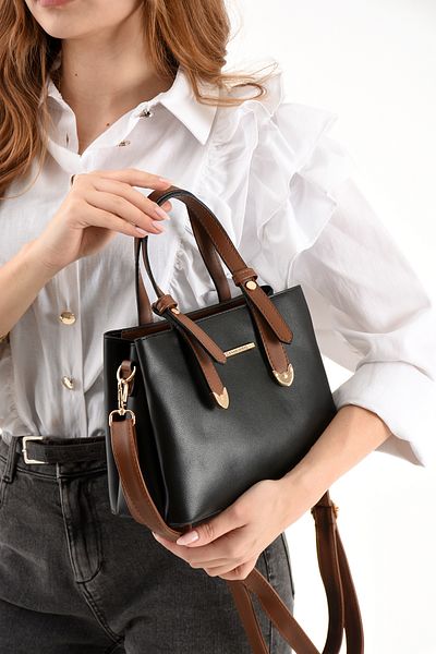 H&D COLLECTİON Women's 4 Compartment Simple Stylish Shoulder and Hand Bag with Gold Accessories