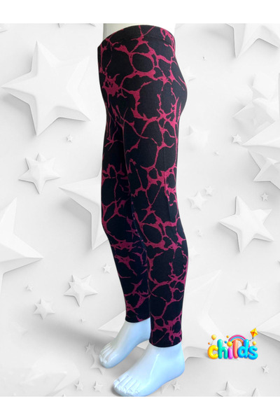 childs Jacquard Lycra Knitted Fabric Winter Black Pink Patterned Girls Leggings