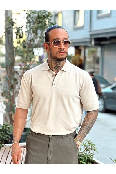 manch collection Basic Knitwear Polo Neck Cream