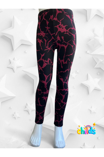 childs Jacquard Lycra Knitted Fabric Winter Black Pink Patterned Girls Leggings