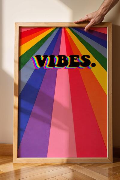 Saturn Vibes Rainbow Positive Energy Framed Painting - Pop Art Poster Painting