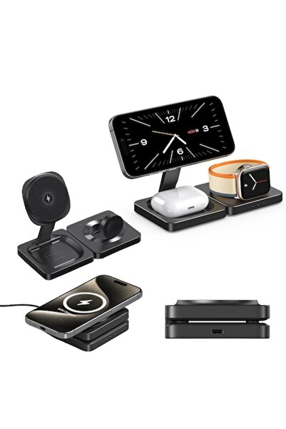 2AMNOVA Incarcator Wireless 3 in 1 2AMNOVA, 15W, Pliabil, Suport Magnetic Des...