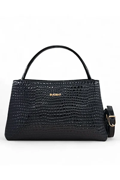 Evident Black Patent Leather Drop Patterned Double Compartment Women's Hand and Shoulder Bag